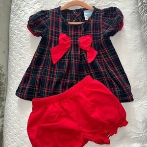 Plaid Dress with Red Bow and Bloomers